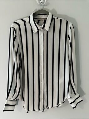 Black Tape Classic Black & White Vertical Stripe Button-Down Shirt